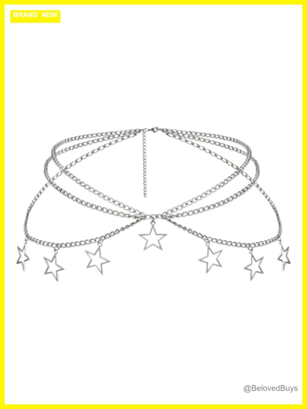 Silver-Tone Star Waist Chain Belt Goth Y2K Body Jewelry